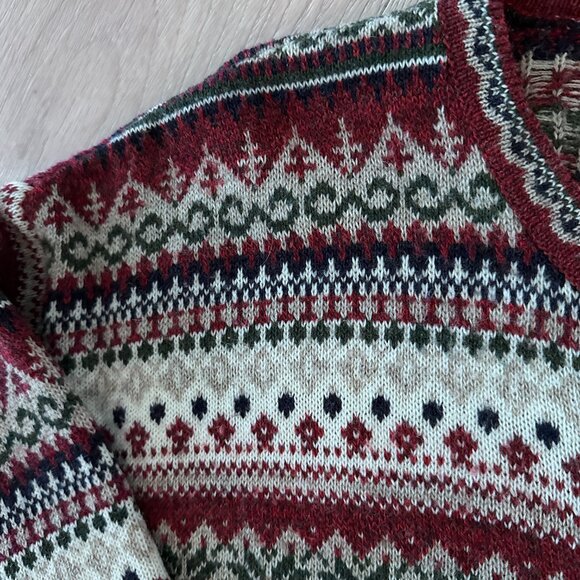 Vintage Nordic Fair Isle Cardigan sz M-L - Burgundy/Cream - Picture 2 of 9